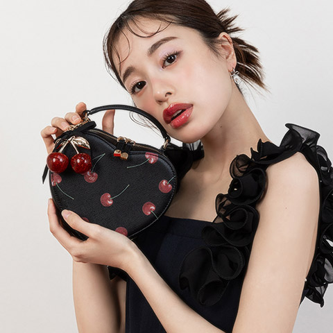 【Cherry Collection】2WAYチェリープリントハートバック（品番：FB35208）