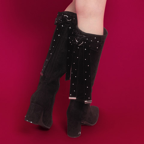 【Holiday Collection】晴雨兼用 2WAYビジューベロアリボンロングブーツ（品番：PA36270）