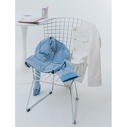 ノーカラーショートデニムジャケット（品番：BJ37002）