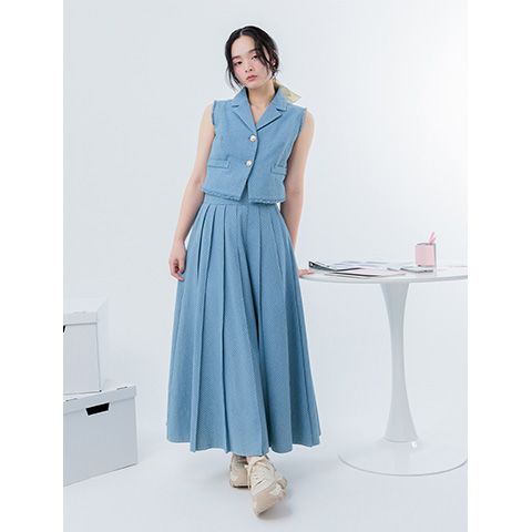 フリンジジレ＆プリーツスカートセットアップ（品番：BD37050）