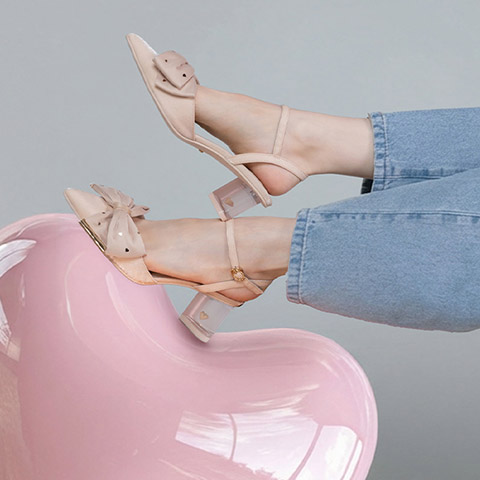 【Heart Collection】ハートスパンコールアンクルストラップパンプス