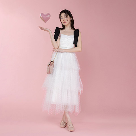 【Heart Collection】ハートチュールリボンティアードワンピース