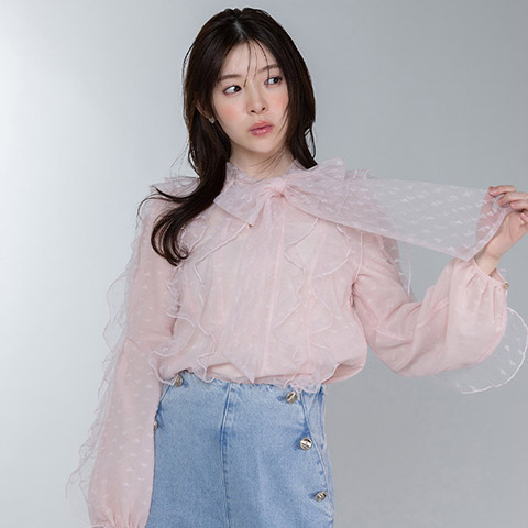 【Heart Collection】ハートチュールフリルボウタイブラウス