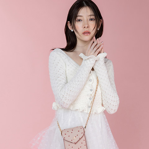 【Heart Collection】ハートビジューフリルニットカーディガン