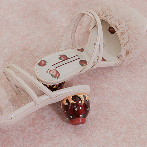 【Cherry&Strawberry】ストロベリーヒールフリルミュールサンダル(品番:PS37271)