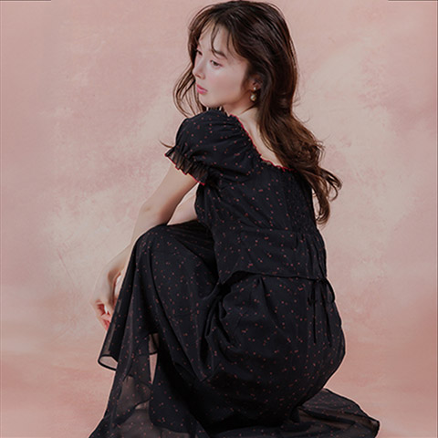 【Cherry&Strawberry】チェリープリントシフォンワンピース(品番:BD37186)