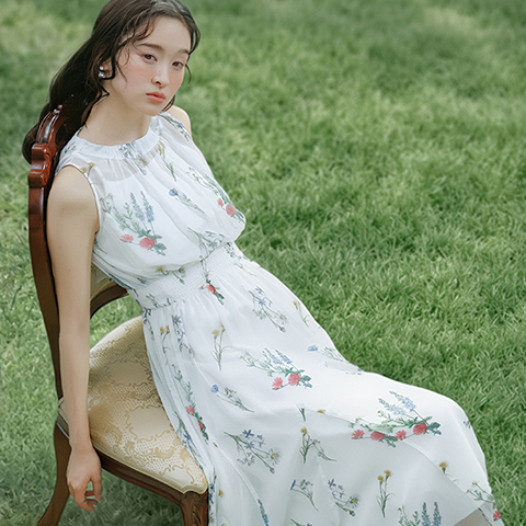 【Botanical Bloom】ボタニカルフラワーシフォンワンピース（品番：BD37249）