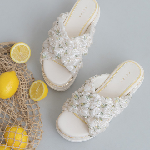 【Lemon Collection】レモンプリントシャーリングベルトサンダル（品番：PS37388）