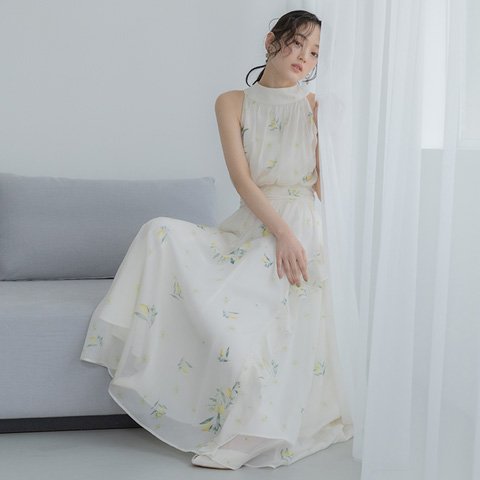 【Lemon Collection】レモンフラワーホルターネックワンピース（品番：BD37277）