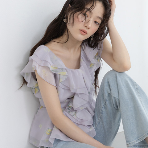 【Lemon Collection】レモンフラワーラッフルブラウス（品番：BT37278）