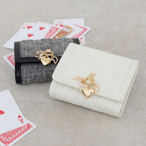【Heart Collection】チャーム付ラメツイードウォレット(品番:FW38310)