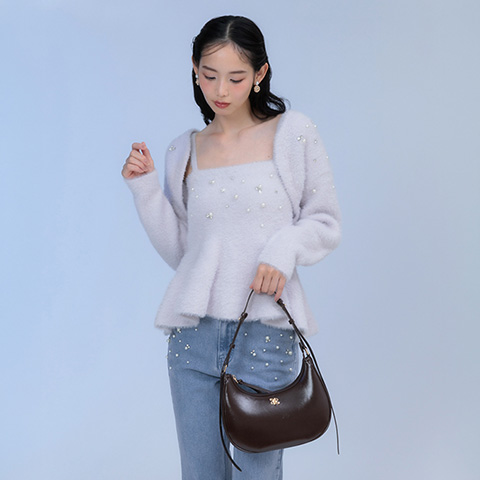 【Decorative Knit】ビジュー×パールラメシャギーニットアンサンブル(品番:BT38325)