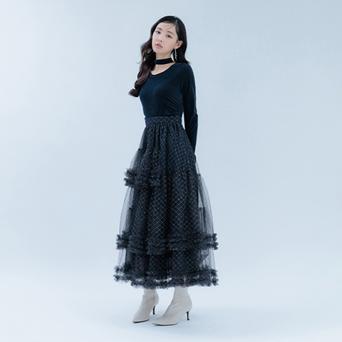 【Holiday Collection】ベロアチュールドッキングワンピース(品番:BD38393)